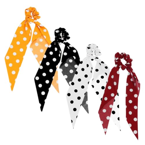 LRXIYODE 4 Stück Elastische Haargummis mit Schleifenmuster Langlebige Haarbänder mit Gepunktetem Dehnbar für Langen Pferdeschwanz Modischer Haarschmuck für Damen Bunte Zufällige Farbe von LRXIYODE