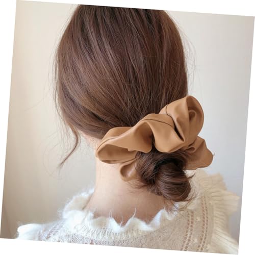 LRXIYODE 4 Stück Elastische Pu leder Haargummis Große Haarschleifen für Damen und Mädchen Weich Sicher Modisch Geeignet für Sport Yoga Alltag Minimalistisches Design in Weiß Schwarz Khaki von LRXIYODE