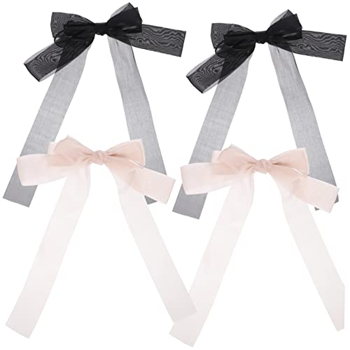 LRXIYODE 4 Stück Haarschleifen Clips aus Dekorativem Band Haarklammern für Frauen und Mädchen Haltbare Haarnadeln für Dickes und Dünnes Haar Fest Haltend in Beige und Schwarz von LRXIYODE