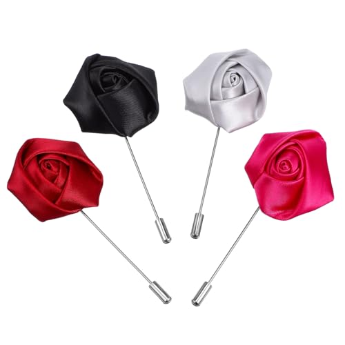 LRXIYODE 4 Stück Herren Anstecknadel Teiliges Broschen Schwarz Dunkelrot Silber Legierung Klassische und Ansteckblume für Anzug Hochzeiten und Formelle Anlässe von LRXIYODE