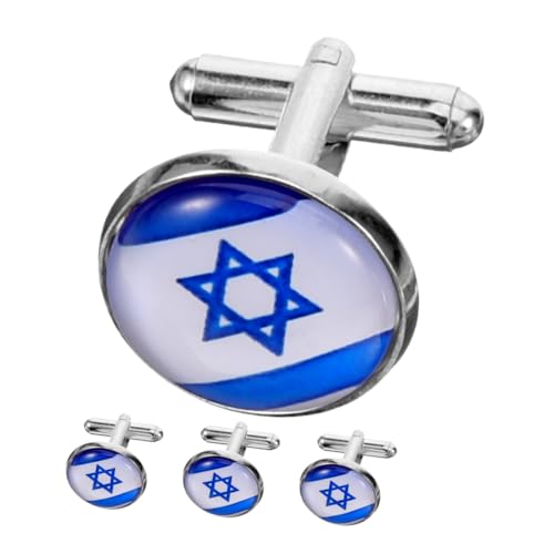 LRXIYODE 4 Stück Israel Flagge Manschettenknöpfe Teiliges Runde Form Zinc Business Hochzeit Hemd Schmuck für Herren Anzug Accessoire von LRXIYODE