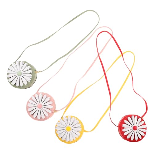 LRXIYODE 4 Stück Mini Umhängetaschen für Mädchen Kleine Pu-Schultertaschen mit Gänseblümchenmuster Leichtes Kinderhandtaschen Kleinkinder Stylisch und Praktisch für Reise und Alltag von LRXIYODE