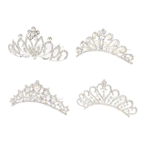 LRXIYODE 4 Stück Perlen Tiara Haarschmuck für Mädchen Teiliges mit Strasskrone für Hochzeiten Feiern und Besondere Anlässe Bequem und Stabil von LRXIYODE