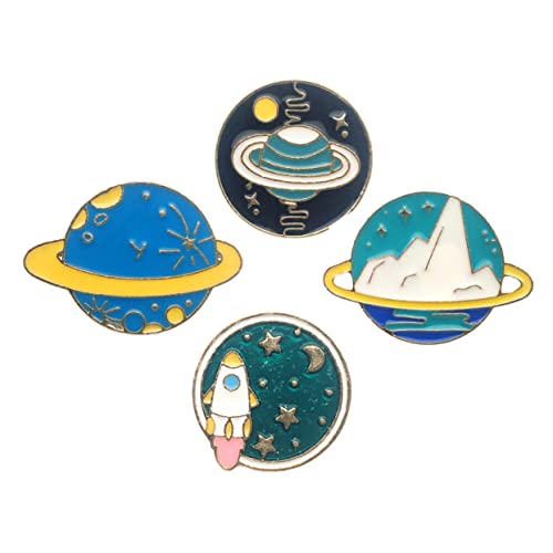 LRXIYODE 4 Stück Planet Stil Broschen Sicherheitsnadeln Metall Legierung Mini Anstecknadeln Damen Schmuck Accessoires für Kleidung und Röcke von LRXIYODE