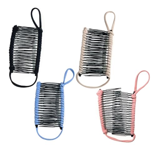 LRXIYODE 4 Stück Teiliges Bananen Haarclips Praktische Langlebige Haarklammern mit Zähnen Rutschfest Modische Haarspangen für Frauen und Mädchen in Schwarz Blau Khaki zum Frisuren Fixieren von LRXIYODE