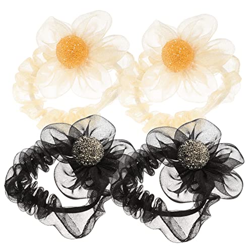 LRXIYODE 4 Stück Teiliges Blumen Haargummis Haarschmuck Ringe aus Weich Glänzendem Gewebe für Damen für Partys Fotoshootings und Alltag von LRXIYODE