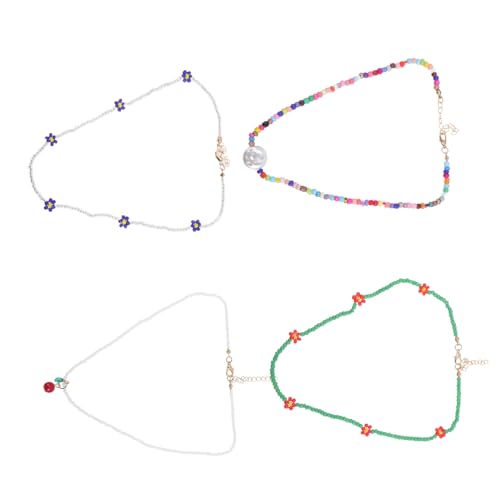 LRXIYODE 4 Stück Teiliges Boho Perlen Choker Halskette für Teenager Mädchen Bunte Strand für Urlaub Reisen und Alltag von LRXIYODE