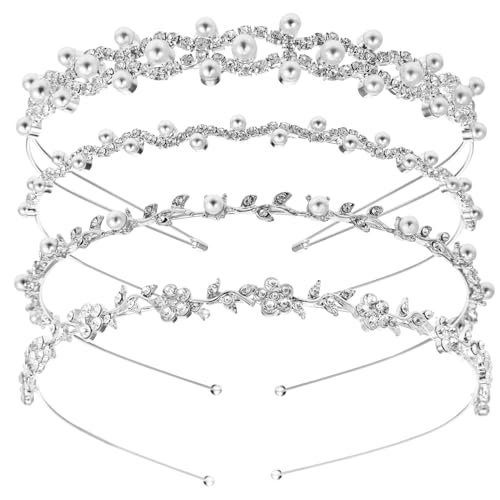 LRXIYODE 4 Stück Teiliges Braut Haarband mit Funkelnden Strasssteinen und Perlen Hochzeits Stirnband Zartes Diadem für Braut und Festliche Anlässe Handgefertigter Haarschmuck von LRXIYODE