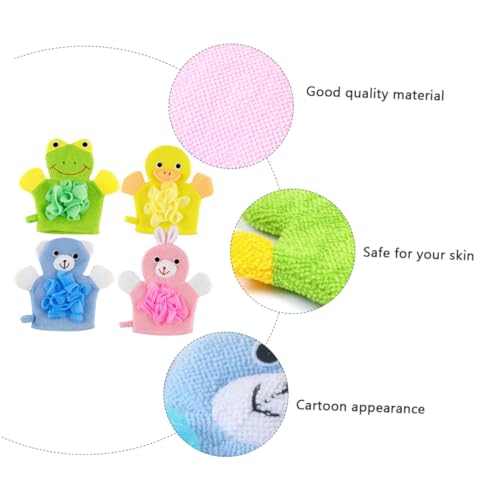 LRXIYODE 4 Stück Teiliges Cartoon Badetücher Weiche Langlebige Waschhandschuhe für Sanfte Körperreinigung Leicht Hautfreundlich für Tägliches Bad von Jungen und Mädchen von LRXIYODE