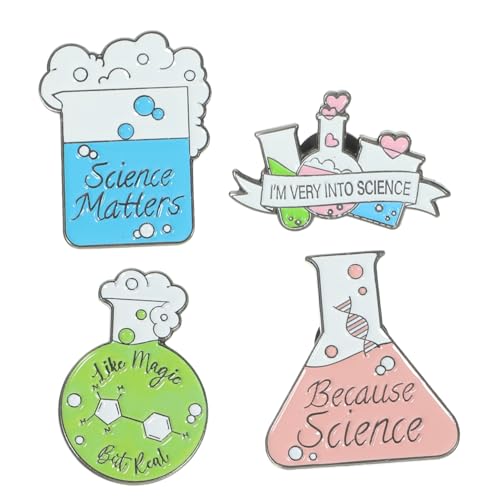 LRXIYODE 4 Stück Teiliges Chemie Broschen Langlebiger Kreative Emaille Anstecknadeln für Rucksack Jacke Pullover und Tasche Sichere und Farbbeständige Labormotiv Broschen von LRXIYODE