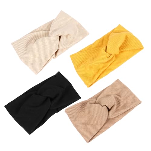 LRXIYODE 4 Stück Teiliges Damen Stirnband Breit Elastisch Crossover Design für Yoga Laufen Fitness Haarschmuck Sanft Sitzend in Schwarz Beige Senf Khaki von LRXIYODE