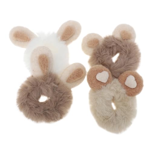 LRXIYODE 4 Stück Teiliges Flauschige Hasenohren Haargummis Elastisch Schonend Haarschmuck Ponytail Haarring Haarkordeln für Mädchen und Damen Vielseitig Tragbar von LRXIYODE
