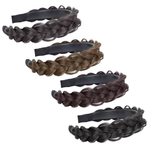 LRXIYODE 4 Stück Teiliges Geflochtenes Haarband für Mädchen Synthetische Perücke mit Integriertem Leichtes Elastisches Stirnband in Natürlichen Schwarz und Brauntönen für Partys und von LRXIYODE