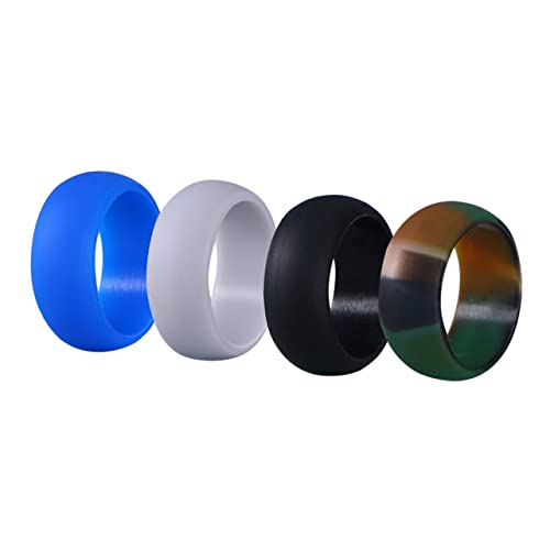 LRXIYODE 4 Stück Teiliges Herren Silikon Ehering Flexible Langlebige Hochzeitsringe Schwarz Camouflage Blau Sicher für Sport Outdoor Arbeit und Alltag von LRXIYODE