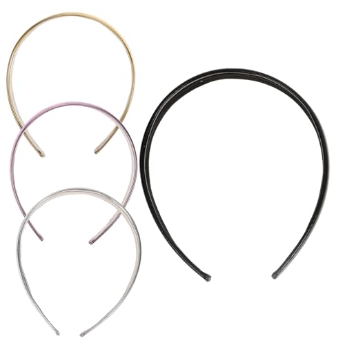 LRXIYODE 4 Stück Teiliges Modische Dünne Damen Haarreifen aus Farbigem Glänzendem Kunstleder Einfache Vielseitige Stirnbänder in Silber Flieder Champagner und Schwarz Langlebig und von LRXIYODE