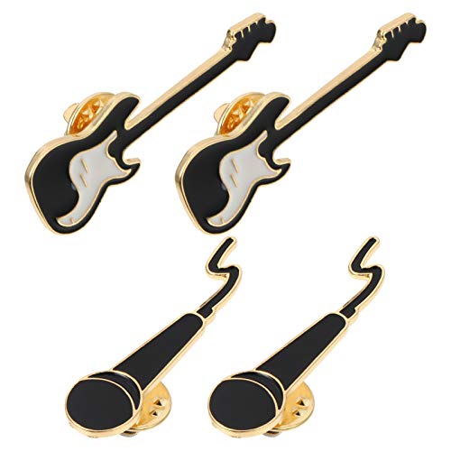 LRXIYODE 4 Stück Teiliges Modischer Metallbroschen Einzigartige Gitarre Mikrofon Anstecknadeln für Kreative Outfits für Kleidung Taschen Hüte von LRXIYODE