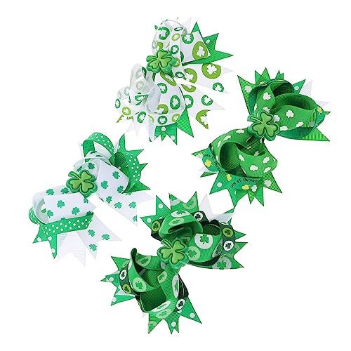 LRXIYODE 4 Stück Teiliges Patricks Day Haarschmuck mit Shamrock Schleifen Haarclips Bunte Kleeblatt Haarnadeln für Mädchen Festliche Kopfbedeckung zur Kostümierung und Party von LRXIYODE
