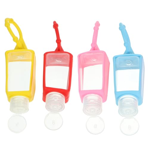 LRXIYODE 4 Stück Teiliges Reise fläschchen mit Silikonschutz Wiederbefüllbare Kunststoffflaschen für Lotion Shampoo Handcreme Praktische Tragbare Behälter für Unterwegs und Zufällige Farbe von LRXIYODE