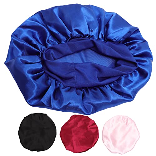 LRXIYODE 4 Stück Teiliges Satin Schlafmütze für Damen Atmungsaktive Haarschutz Haube zum Schlafen Waschen für in Schwarz Weinrot und Rosa von LRXIYODE