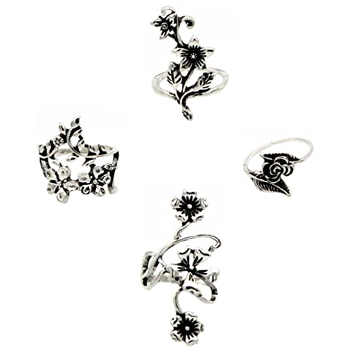 LRXIYODE 4stücke Blumenfingerringe Aus Legierung Für Frauen Schmuckringe Modische Ringe Blumenring Dekorative Ringe Für Damen Fingerringe Für Mädchen von LRXIYODE