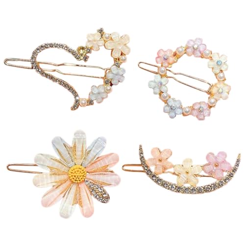 LRXIYODE 4 Stück Teiliges Strass Haarspangen mit Blumenmotiv Modische Haarschmuck Clips für Damen und Mädchen Leichter Schmuck für Vielseitiges Styling und Stilvolle Accessoires von LRXIYODE