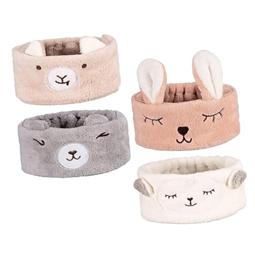 LRXIYODE 4 Stück Teiliges Tier Stirnband aus Plüsch Süße Haarbänder für Mädchen zum Waschen Gesichts und Schminken Weich und Elastisch für Spa und Yoga von LRXIYODE