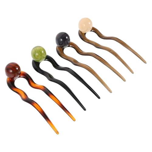 LRXIYODE 4 Stück Teiliges U Förmige Haarnadeln mit Perlenbesatz Stabile Haarklammern für Hochsteckfrisuren Retro Design in Karamell Dunkelgrau Beige und Grün Geeignet für Damen und Mädchen von LRXIYODE