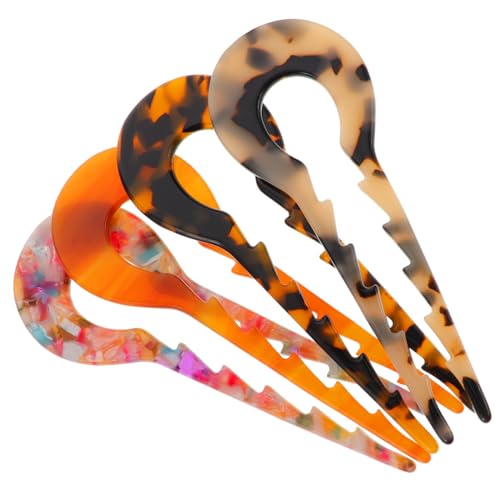 LRXIYODE 4 Stück Teiliges U Förmiges Haarschmuck aus Acetat Rutschfeste Haarnadeln für Damen Stilvolle Haarpins für Pferdeschwanz und Dutt Vielseitige Kopfbedeckung in Kaffee Beige von LRXIYODE