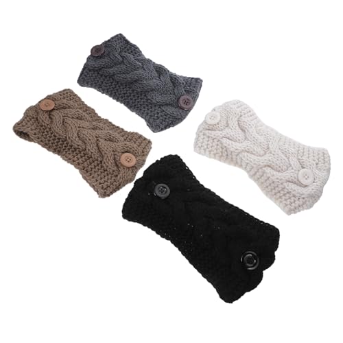 LRXIYODE 4 Stück Teiliges Winter Stirnband mit Knopf Gestrickte Geflochtene Haarbänder für Damen Warme Ohrwärmer Leichte Bequeme und Modische Haaraccessoires für Sport Freizeit und Kalte von LRXIYODE