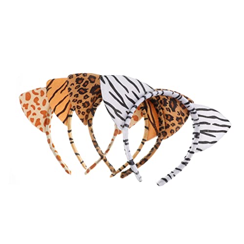 LRXIYODE 4 Stück Tierschmuck Haarreif mit Katzenohren Teiliges Verschiedenen Tiermotiven Tiger Zebra Leopardenmuster Giraffenpunkte für Cosplay für Partys und Besondere Anlässe von LRXIYODE