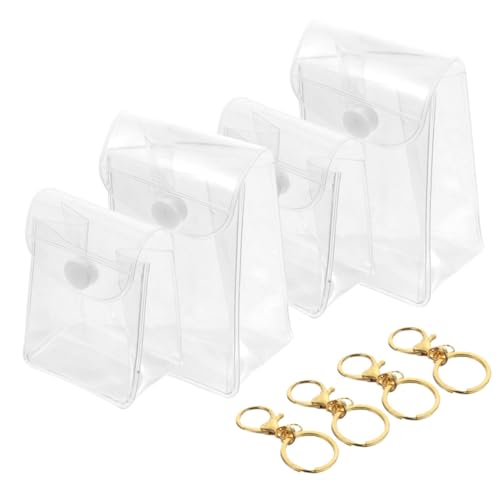 LRXIYODE 4 Stück Transparente Mini Aufbewahrungstaschen mit Schlüsselanhänger PVC Hängende Organizer Taschen für Lippenstift Make up Sammelfiguren Tragbare Kosmetiktasche Praktisch für von LRXIYODE