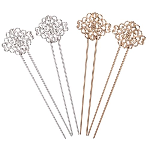 LRXIYODE 4 Stück U Förmige Haargabeln Teiliges Kupfer Haarnadeln für Dutt Frisuren Vintage Chinesische Haarstäbchen in Gold und Silber Eleganter Haarschmuck für Damen und Besondere Anlässe von LRXIYODE