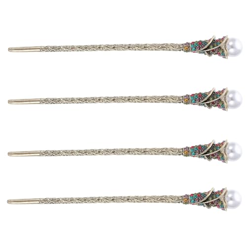 LRXIYODE 4 Stück Vintage Perlen Haarnadeln mit Strass und Tulpenblumen Chinesische Haarschmuck Haarstäbchen für Damen und Mädchen Elegant für Hochzeit Party und Alltag Geeignet von LRXIYODE