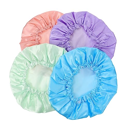 LRXIYODE 4 Stück Wasserdichte Doppellagige Duschhauben für Damen Elastische Badekappen Regenbogen Himmelblau Grün und Praktische Haarkappen für Bad Gesichtswäsche und Mehr von LRXIYODE