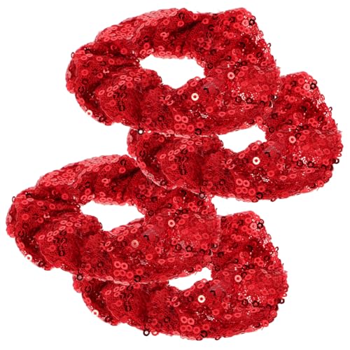 LRXIYODE 4 Stück Weihnachtliche Pailletten Haargummis Teiliges für Mädchen Elastische Glitzer Haarbänder Festliche Haarschmuck Rote Scrunchies für Party und Alltag von LRXIYODE