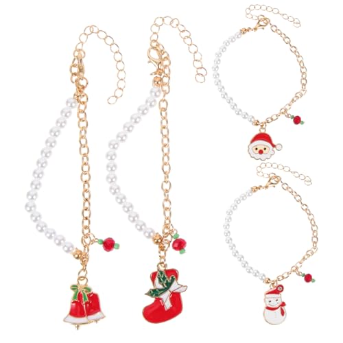LRXIYODE 4 Stück Weihnachtliches Perlen Handkette mit Schneemann Weihnachtsmann Glocke und Socken Anhänger Festliche Schmuck-dekoration als von LRXIYODE