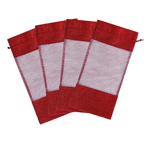 LRXIYODE 4stücke Jute Weinflaschenbeutel Mit Fenster Und Kordelzug Wiederverwendbare Geschenktüten Weinrot Für Hochzeiten Weihnachten Und Besondere Anlässe von LRXIYODE