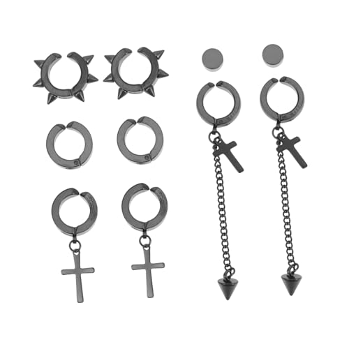 LRXIYODE 5 Paare Ear Cuff Ohrclips Damen Ohrschmuck Schwarze Ohrmanschetten Piercing Kreative Kreuz Designs Leicht Verstellbar Ohrringe für Frauen und Mädchen von LRXIYODE
