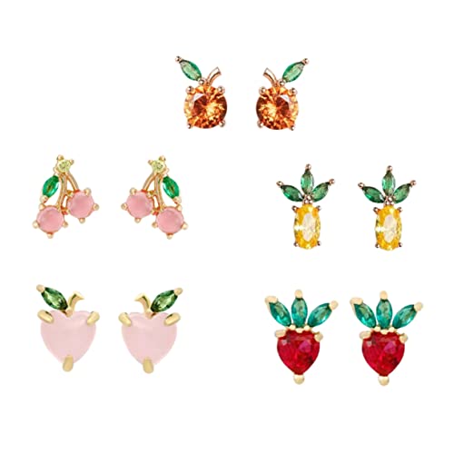 LRXIYODE 5 Paare Fruchtige Ohrstecker im Tropische Ohrringe für Damen Silber Kreative Designs Ananas Erdbeere Stilvolle Schmuckstücke für von LRXIYODE