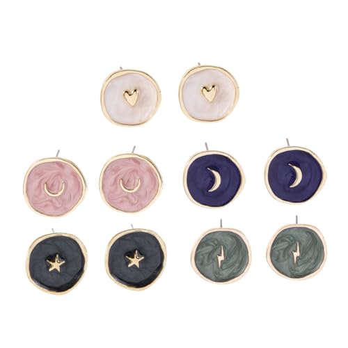 LRXIYODE 5 Paare Mond Stern Ohrringe Herz Ohrstecker in Blau Grün Stylischer Schmuck für Damen und Mädchen Vielseitig Kombinierbar Auffälliges Design von LRXIYODE