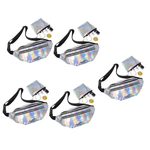 LRXIYODE 5 Sätze Damen Hüfttasche aus Wasserabweisendem Kunstmaterial mit Verstellbarem Gürtel und Kleinem Fischschuppen Münzbeutel Modisch Schimmernd für Outdoor Sport Reisen und von LRXIYODE