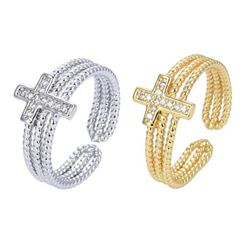 LRXIYODE 5 Sätze Verstellbare Kreuzringe Mit Zirkonia Für Damen Offene Schmuckringe Für Teenager Funkelnde Fingeraccessoires Für 2 Stück * 5 von LRXIYODE