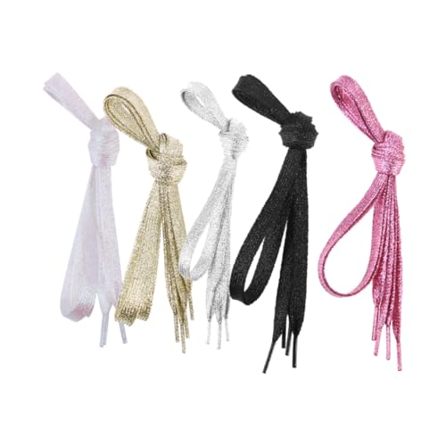 LRXIYODE 5 Stück Glitzernde Flache Schnürsenkel Metallic Schuhbänder Silberfarben Bunt Langlebig für Damen Herren Sneaker Canvas Sportschuhe von LRXIYODE