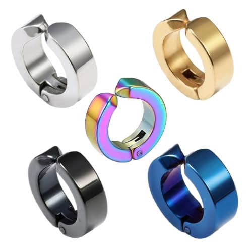 LRXIYODE 5 Stück Ohrclips Im Punk Stil Aus Edelstahl Hypoallergen Ohne Ohrlöcher Modischer Ohrschmuck Für Männer Und Frauen 13mm in Schwarz Gold Blau Und Regenbogen von LRXIYODE