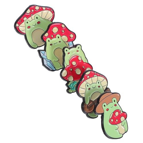 LRXIYODE 5 Stück Niedliche Frosch und Pilz Broschen Tier Anstecker für Jacken Hüte Taschen Perfekter Schmuck für Frauen und Männer von LRXIYODE