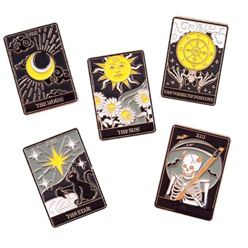 LRXIYODE 5 Stück Tarot Karten Broschen aus Emaille Anstecker für Kleidung Rucksack Hut Langlebig und Fest Sitzend Ästhetische Schmuckpins für Damen und Herren von LRXIYODE