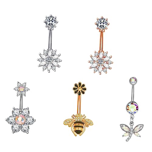 LRXIYODE 5 Stück Teiliges Bauchnabelpiercing Ring für Damen Zirkonia Bauch Ringe Stilvolle Körper Schmuck für Festivals Tanz und Partys von LRXIYODE