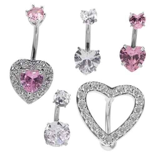 LRXIYODE 5 Stück Teiliges Bauchnabelpiercing Set Herzförmiger Nabelring mit Zirkonia für Damen Eleganter Schmuck Angenehm zu Tragen Hautfreundlich und Langlebig von LRXIYODE