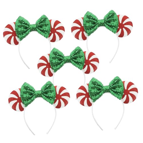 LRXIYODE 5 Stück Teiliges Candy Haarband mit Pailletten Schleife Fest Sitzende Weihnachts Haarreifen für Damen Weiche Bunte Kopfbedeckung für Party und Festliche Anlässe von LRXIYODE