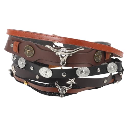 LRXIYODE 5 Stück Teiliges Cowboy Hutband Ethnisch Vintage Stil Verstellbar Robustes Material für Damen Herren Strohhut Strandhut DIY Accessoire mit Dekorativer Cowgirl Hutkette von LRXIYODE
